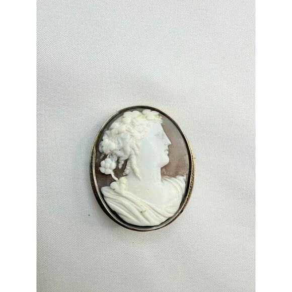 Victorian Grand Tour Bacchante Shell Cameo Brooch c. 1870 - Picture 1 of 9